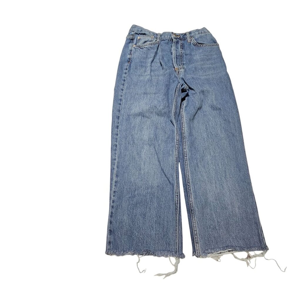 Top Shop Jeans Womens Size 8 Button Fly Straight High Rise Light Wash Denim Pant